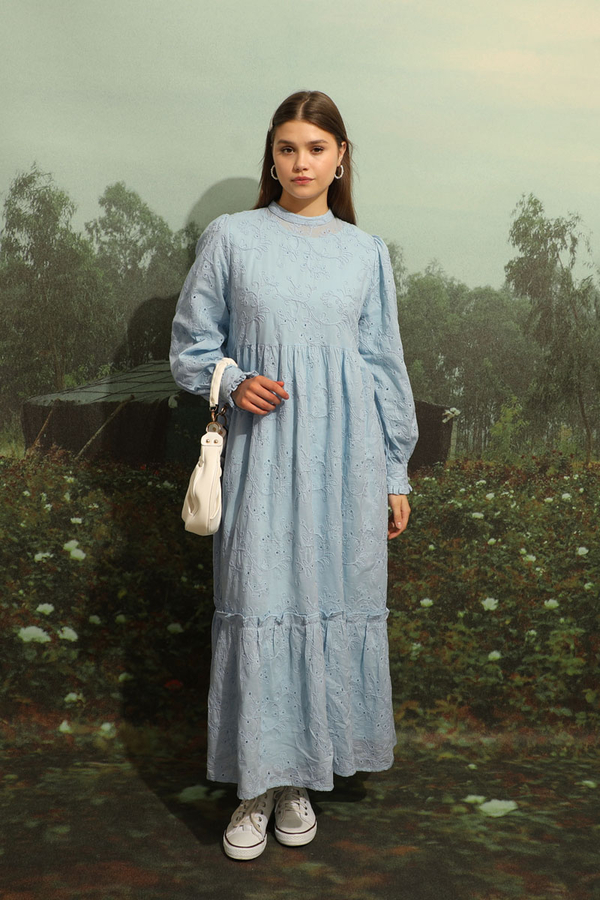 Büzgülü Brode Elbise Bebe Mavisi - 6