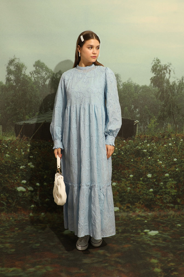 Büzgülü Brode Elbise Bebe Mavisi - 8