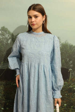 Büzgülü Brode Elbise Bebe Mavisi - 5