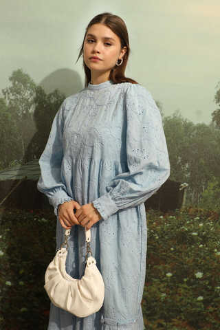 Büzgülü Brode Elbise Bebe Mavisi - 9