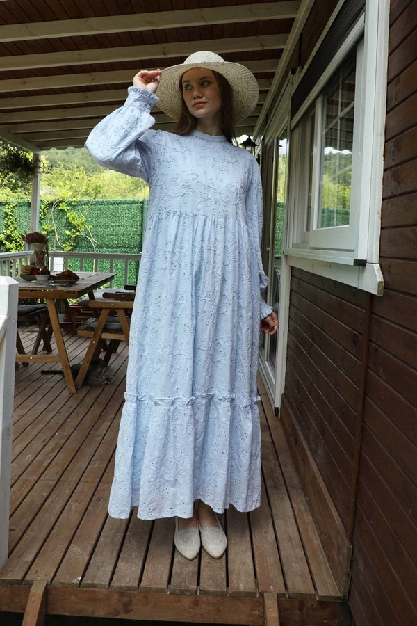 Büzgülü Brode Elbise Bebe Mavisi - 2