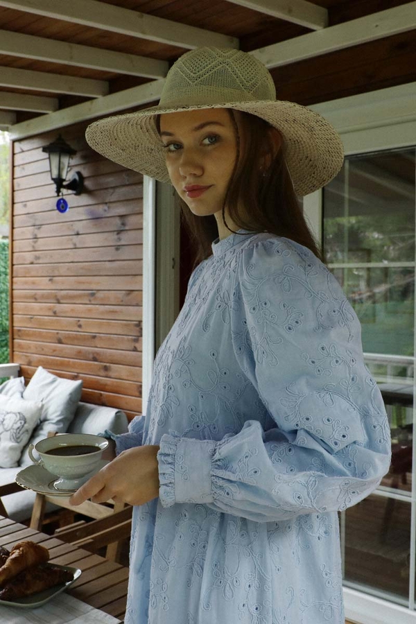 Büzgülü Brode Elbise Bebe Mavisi - 3