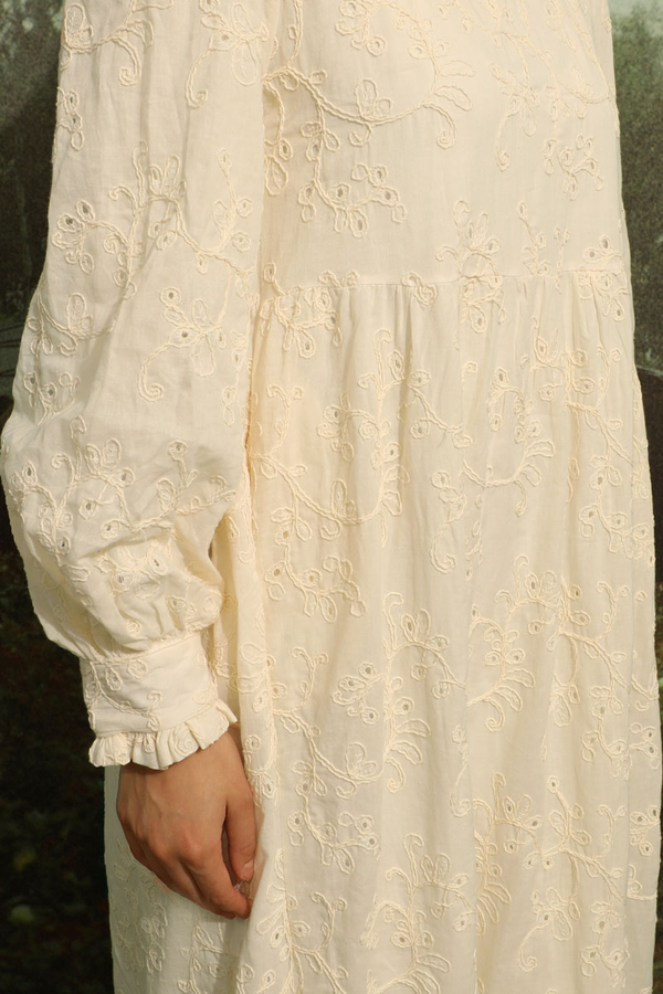 Büzgülü Brode Elbise Krem - 9