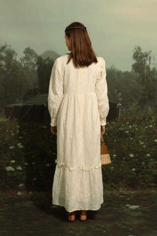 Büzgülü Brode Elbise Krem - 10