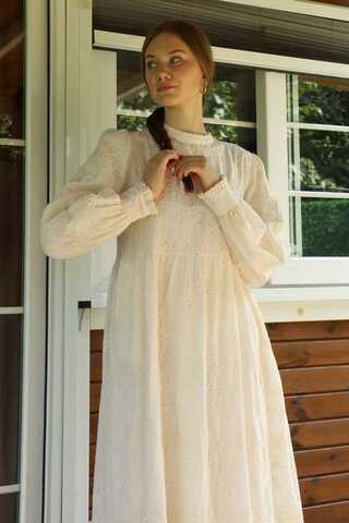 Büzgülü Brode Elbise Krem - 3