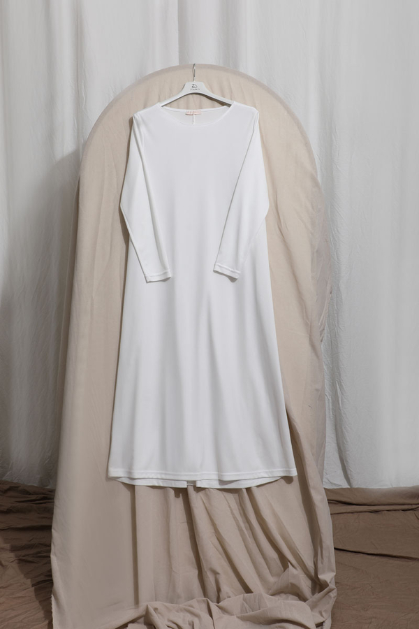 Büzgülü Brode Elbise Krem - 11