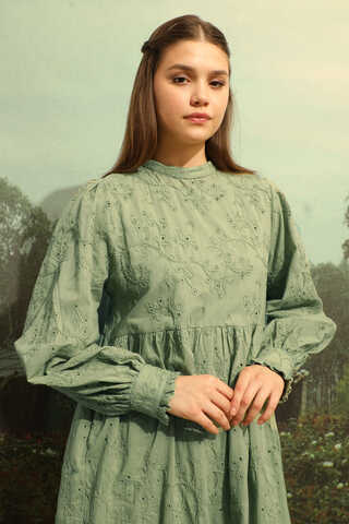 Büzgülü Brode Elbise Mint - 8