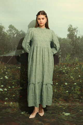 Büzgülü Brode Elbise Mint - 4