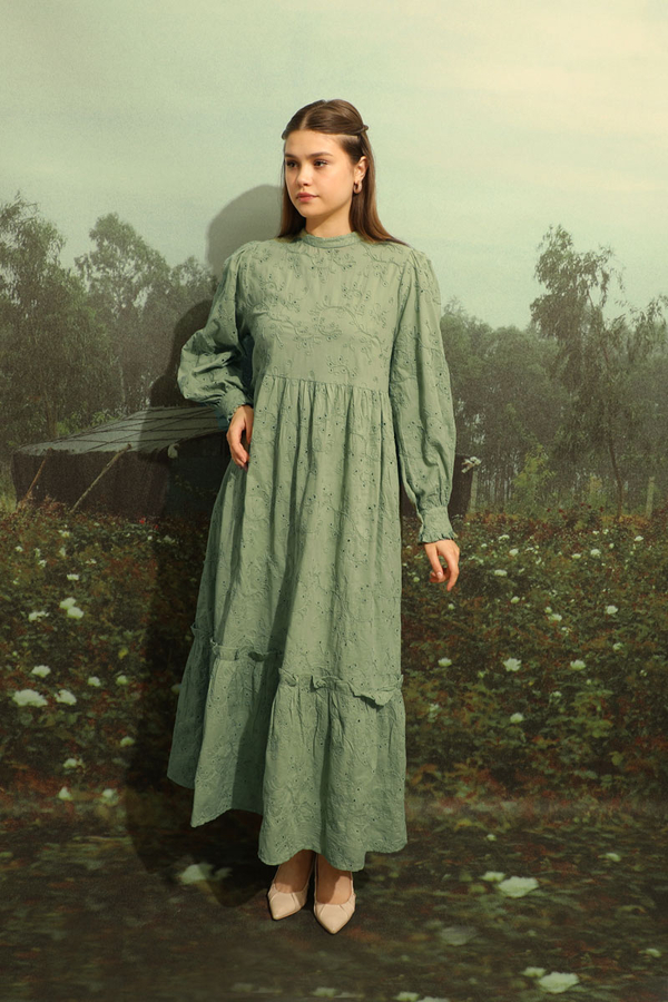 Büzgülü Brode Elbise Mint - 6