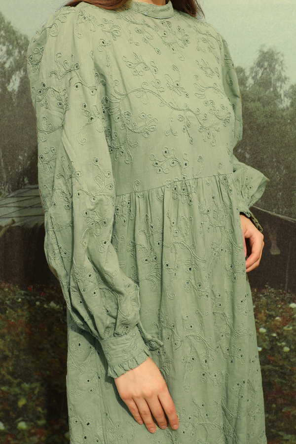 Büzgülü Brode Elbise Mint - 9