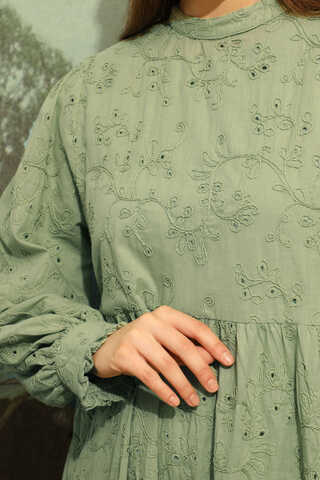 Büzgülü Brode Elbise Mint - 10