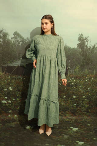 Büzgülü Brode Elbise Mint - 6