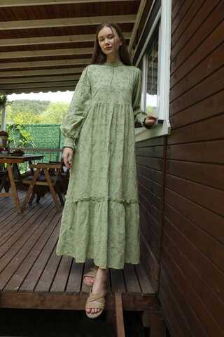 Büzgülü Brode Elbise Mint - 2