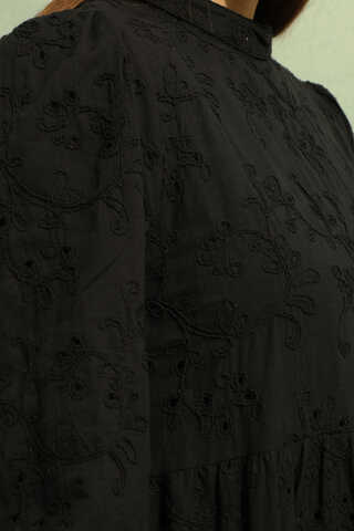 Büzgülü Brode Elbise Siyah - 9