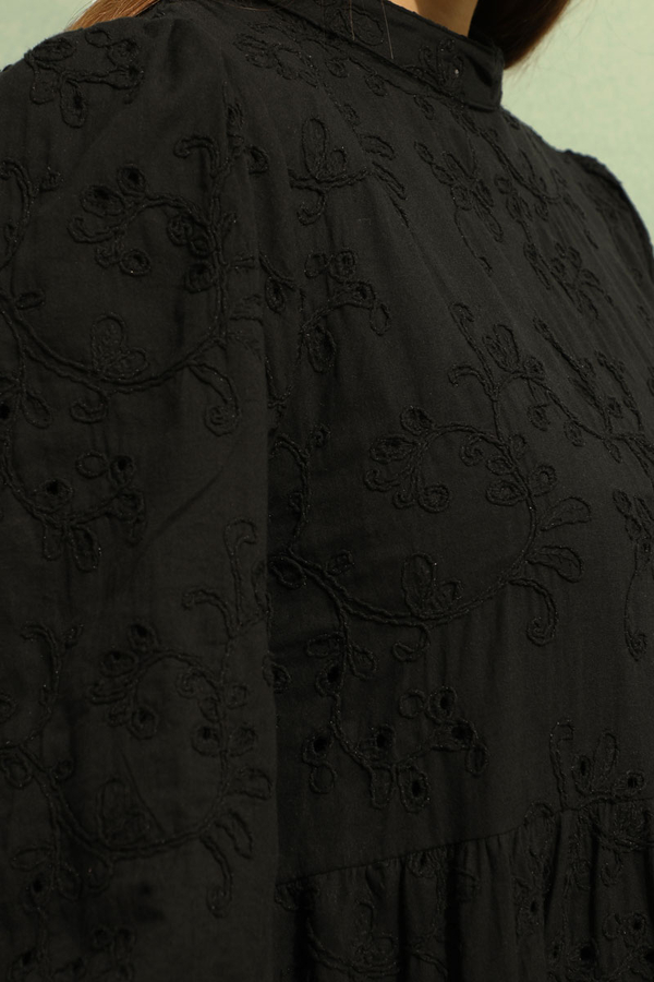 Büzgülü Brode Elbise Siyah - 9