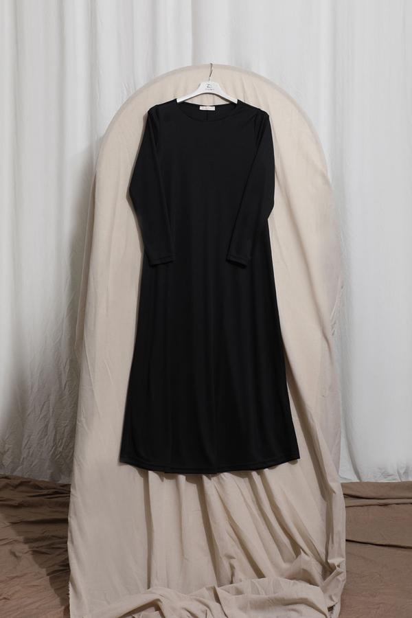 Büzgülü Brode Elbise Siyah - 11