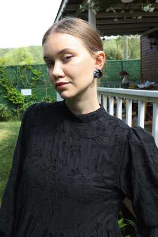 Büzgülü Brode Elbise Siyah - 3