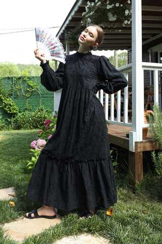 Büzgülü Brode Elbise Siyah - 1