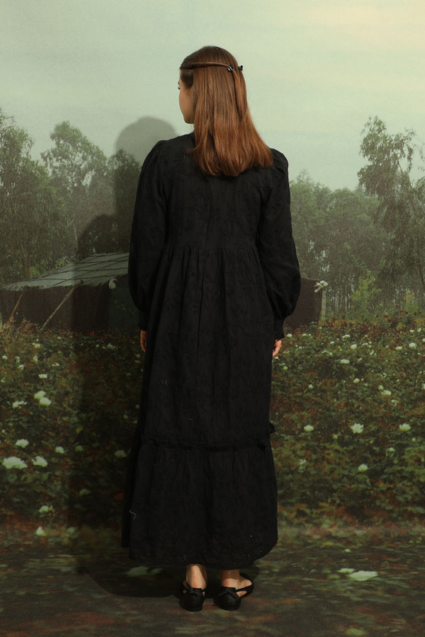 Büzgülü Brode Elbise Siyah - 10