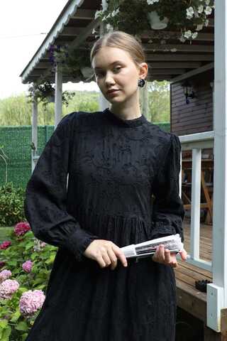 Büzgülü Brode Elbise Siyah - 2