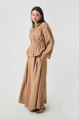 Büzgülü Etek Takım Açık Taba - 13