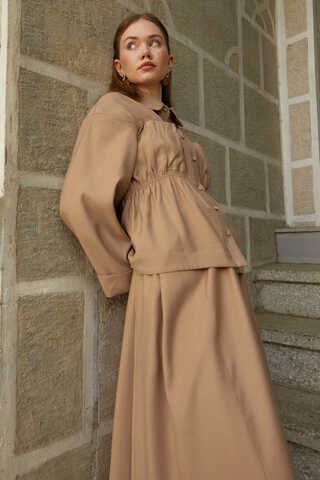 Büzgülü Etek Takım Açık Taba - 7