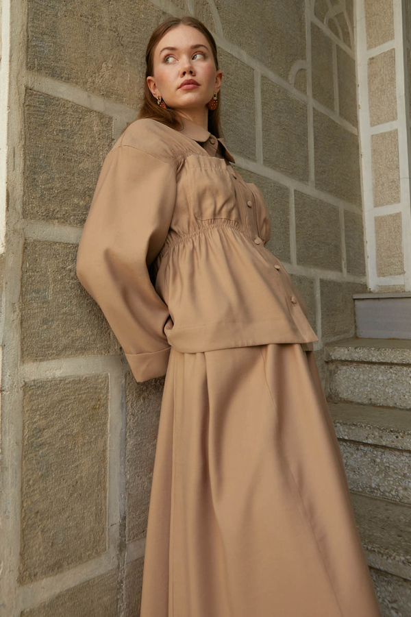 Büzgülü Etek Takım Açık Taba - 7