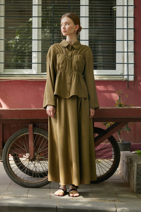 Büzgülü Etek Takım Koyu Bronz - 2