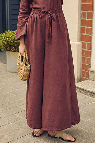 Büzgülü Geniş Paça Pantolon Bordo - 3