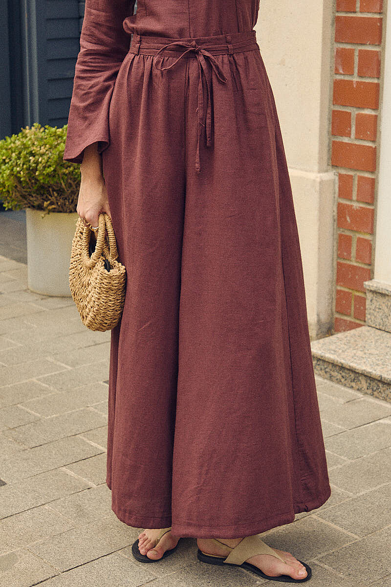Büzgülü Geniş Paça Pantolon Bordo - 3