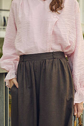 Büzgülü Geniş Paça Pantolon Kahve - 3