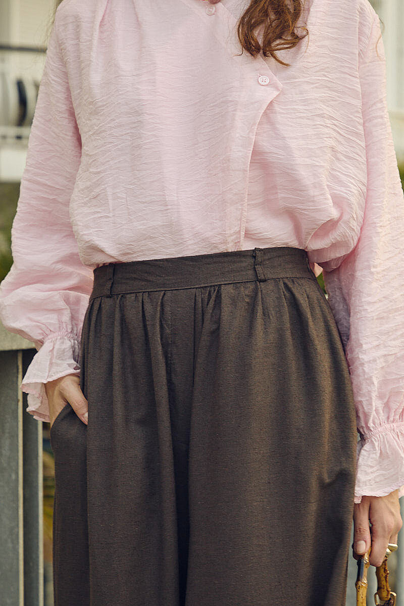 Büzgülü Geniş Paça Pantolon Kahve - 3