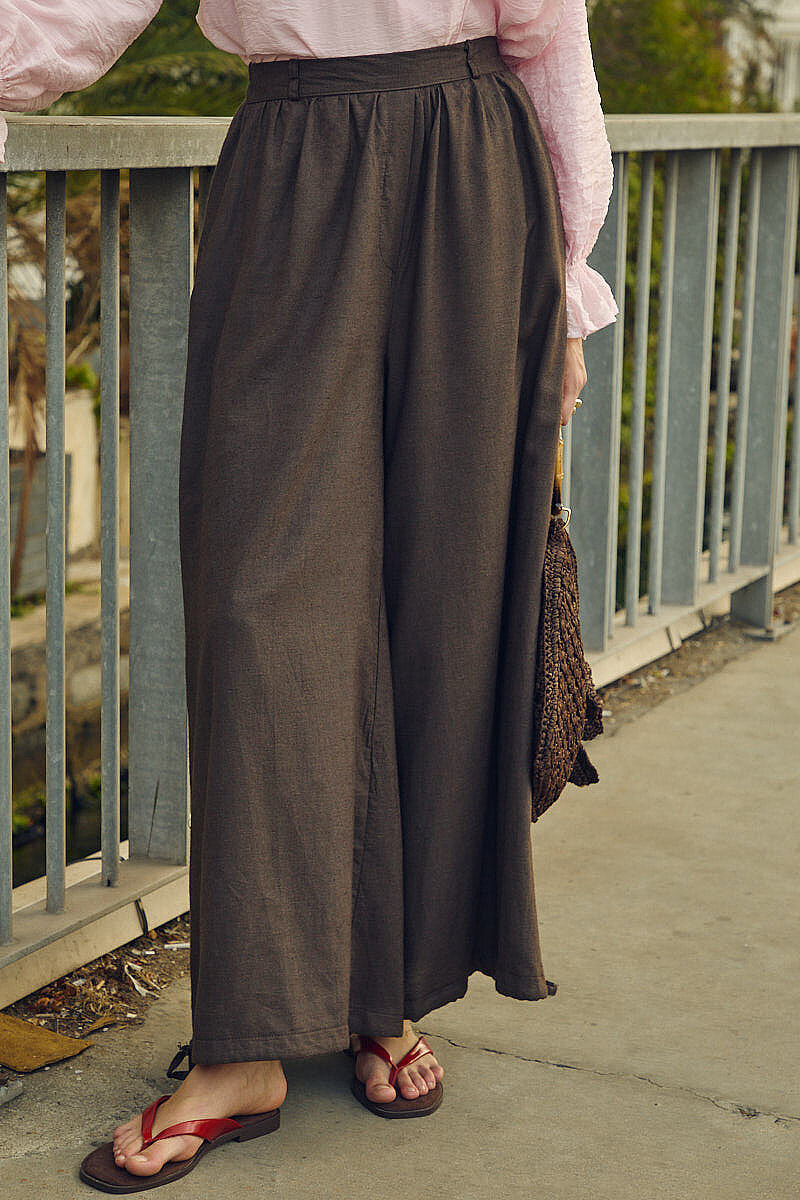 Büzgülü Geniş Paça Pantolon Kahve