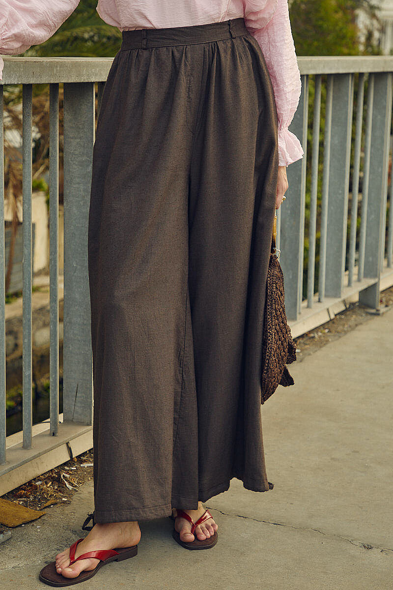 Büzgülü Geniş Paça Pantolon Kahve