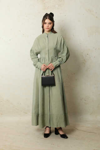 Büzgülü Gizli Düğmeli Elbise Mint - 2