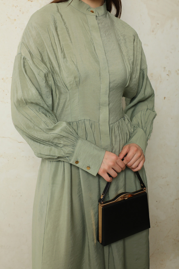 Büzgülü Gizli Düğmeli Elbise Mint - 1