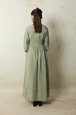 Büzgülü Gizli Düğmeli Elbise Mint - 7