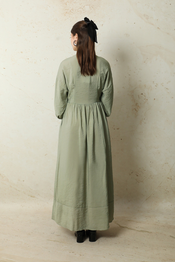 Büzgülü Gizli Düğmeli Elbise Mint - 7