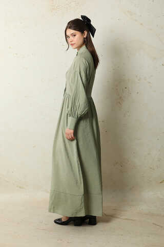 Büzgülü Gizli Düğmeli Elbise Mint - 6