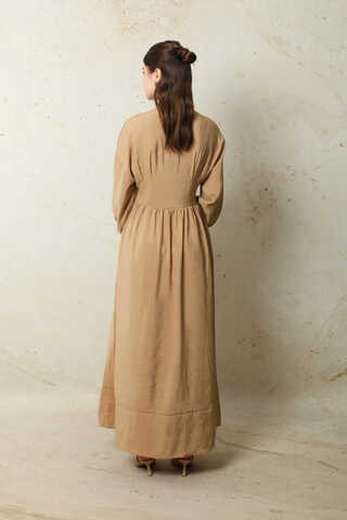 Büzgülü Gizli Düğmeli Elbise Yavruağzı - 7