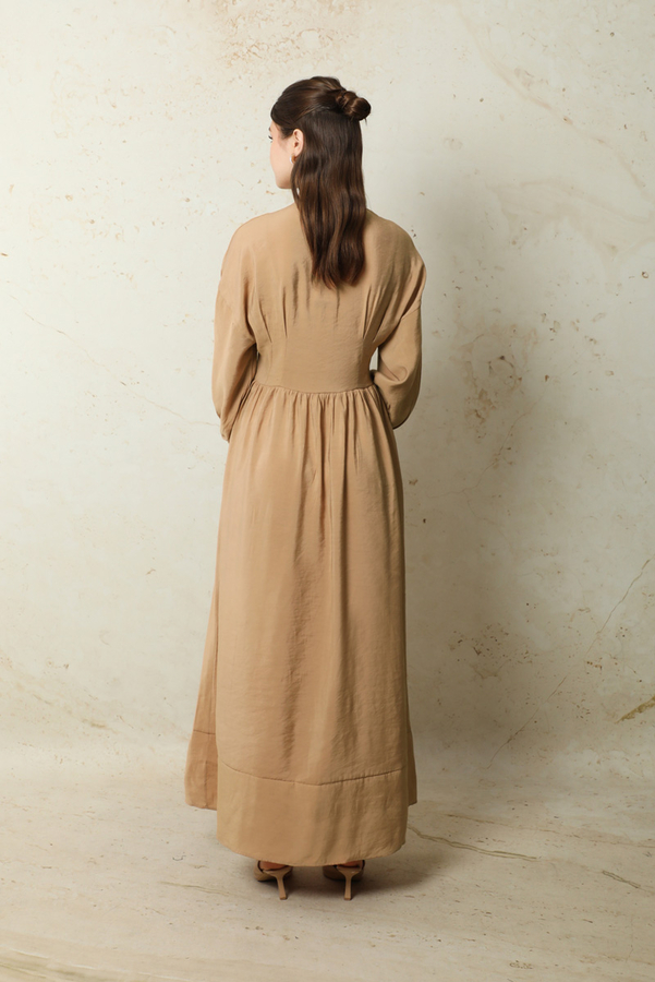 Büzgülü Gizli Düğmeli Elbise Yavruağzı - 7