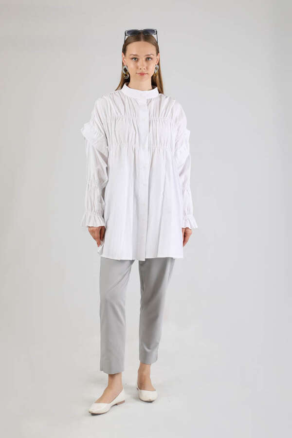 Büzgülü Gömlek Beyaz - 1