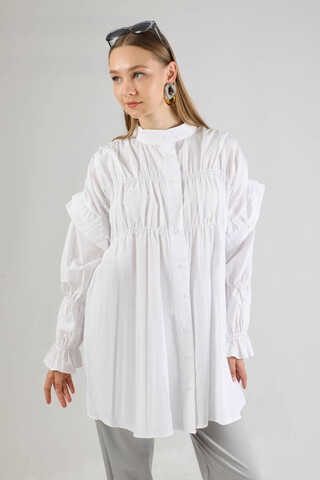 Büzgülü Gömlek Beyaz - 4