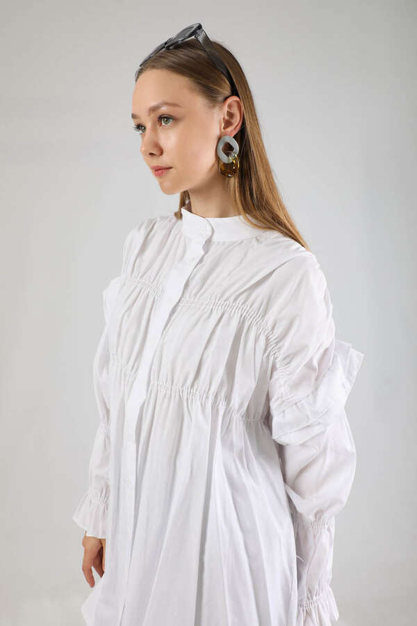 Büzgülü Gömlek Beyaz - 5