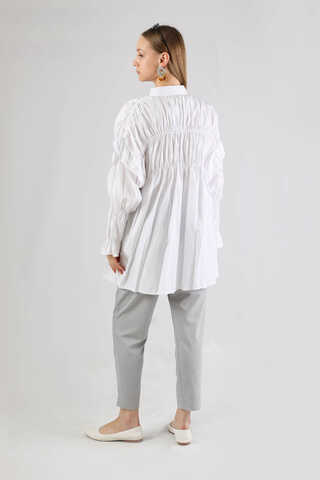 Büzgülü Gömlek Beyaz - 6