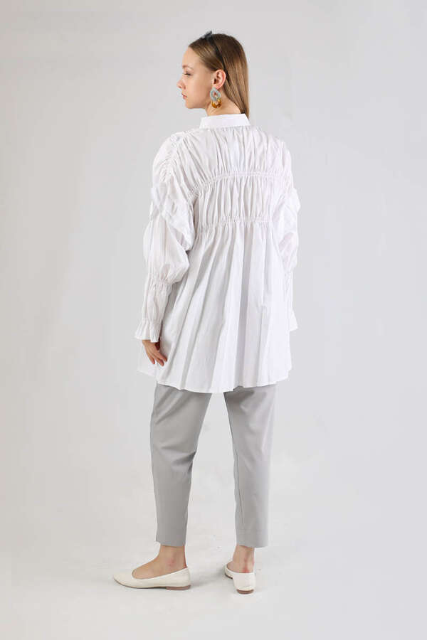 Büzgülü Gömlek Beyaz - 6