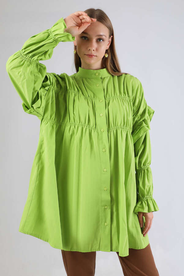 Büzgülü Gömlek Fıstık Yeşili - 4