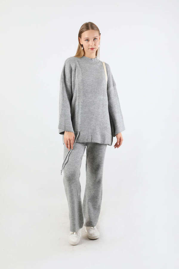 Büzgülü İspanyol Paça Triko Takım Gri 