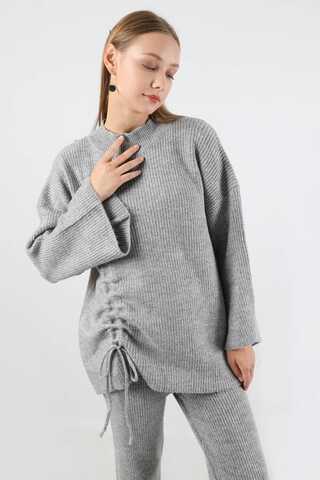 Büzgülü İspanyol Paça Triko Takım Gri - 2