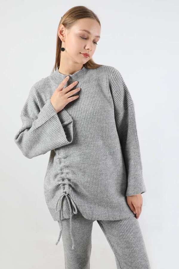 Büzgülü İspanyol Paça Triko Takım Gri - 2